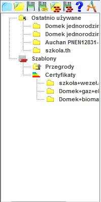 Opis danych wejściowych projektu Drzewko projektu służy do zarządzania projektami ArCADia-Termo, w drzewku tym użytkownik może zapisywać, odczytywać gotowe projekty i szablony certyfikatu i przegród.