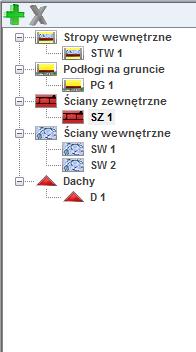 Praca z modułem Audyt 9.2.4.2.1 Drzewko przegród Rys 368. Pole z drzewkiem przegród. Zadaniem drzewka przegród jest wyświetlenie wszystkich przegród takich jak ściany, stropy, dachy.