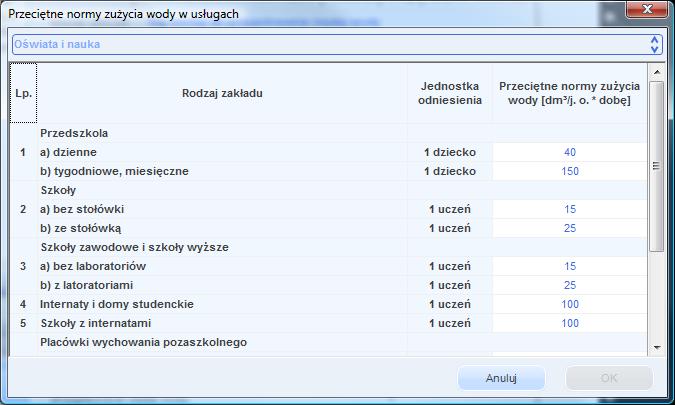 Certyfikat TEMPERATURA CIEPŁEJ WODY pole do wyboru jednego z trzech wariantów temperatury ciepłej wody na zaworze czerpalnym (55 C, 50 C, 45 C), na tej podstawie dobierany jest współczynnik k t (wg