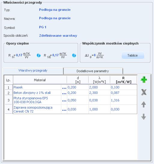 Opis obliczeń współczynnika przenikania ciepła U przegród 4.1.6 Opis okno właściwości dla przegród typu podłoga na gruncie W skład tej grupy wchodzą przegrody typu podłoga na gruncie.
