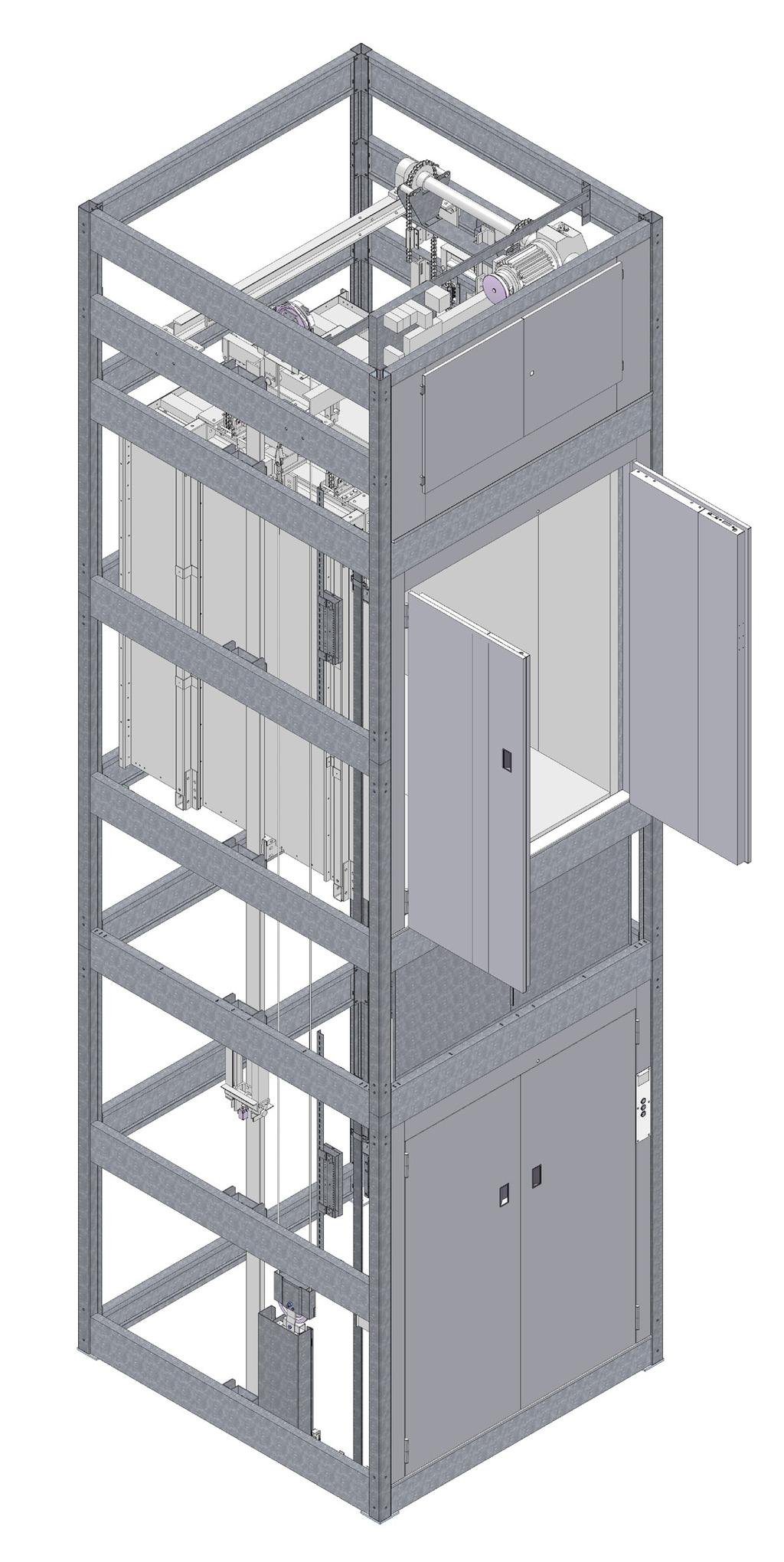 Güteraufzüge EN 81-31 / Maschinenrichtlinie 2006/42/EG Basisdaten: Tragkraft 300 2000 kg Bis zu 3 Zugangsseiten Förderhöhe bis 12 m Schachttüren als 1- oder 2-flg.