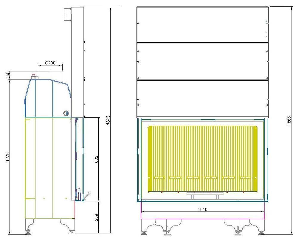 PL/PP 400 Flat XL Jeśli wkład kominkowy instalowany jest we wnęce to jej minimalne wymiary powinny wynosić: szerokość 120cm, głębokości 60cm i wysokości 250cm.