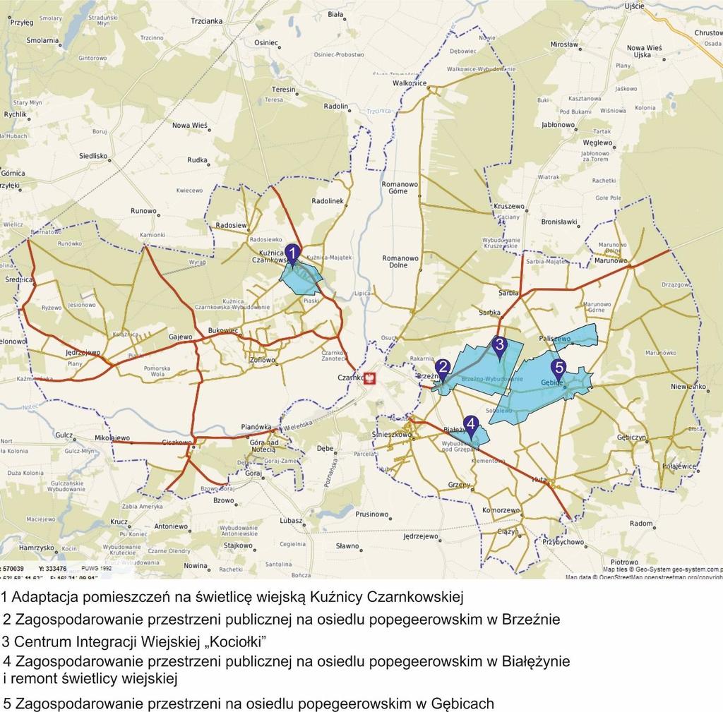 Rysunek 6: Lokalizacja inwestycji podstawowych Źródło: opracowanie własne na podstawie www.czarnkowgmina.pl 13.2.