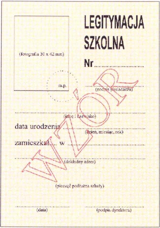 Wzór nr 12 do 20 i 29 LEGITYMACJA SZKOLNA