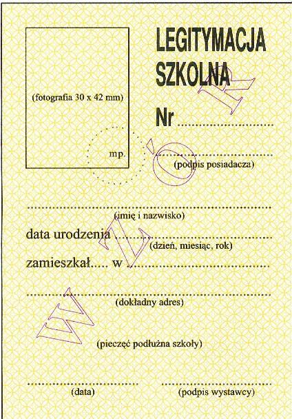 Wzór nr 12a do 20 i 29 LEGITYMACJA SZKOLNA DLA UCZNIÓW NIEPEŁNOSPRAWNYCH Karton.