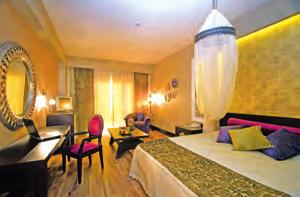 jacuzzi); w aneksie: 40 pokoi Pool, 40 pokoi rodzinnych (1 pokój); w 22 willach: 5 willi Safran (salon, 2 sypialnie, kuchnia i jadalnia, jacuzzi, basen), 6