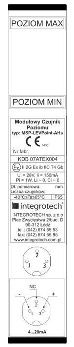 Integrotech sp. z o.o. - 1/13 - IO/MSP-LEVPoint-AHs/r1 Instrukcja Obsługi Modułowy Czujnik Poziomu Typ: MSP-LEVPoint-AHs Integrotech sp.