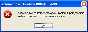 Jeśli połączenie się nie uda, to program zasygnalizuje to komunikatem: Przyczyną tego komunikatu może być problem z łączem internetowym u Państwa lub z połączeniem z