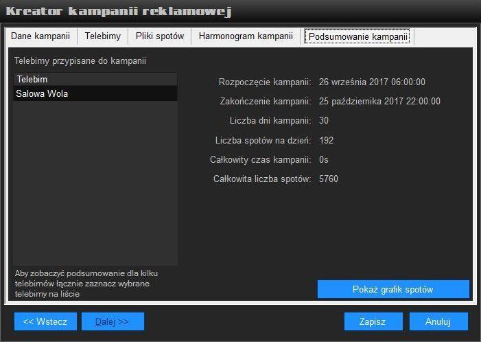 5.5. Podsumowanie kampanii: Zakładka służąca do upewnienia się, czy użyliśmy odpowiednich parametrów podczas tworzenia kampanii.