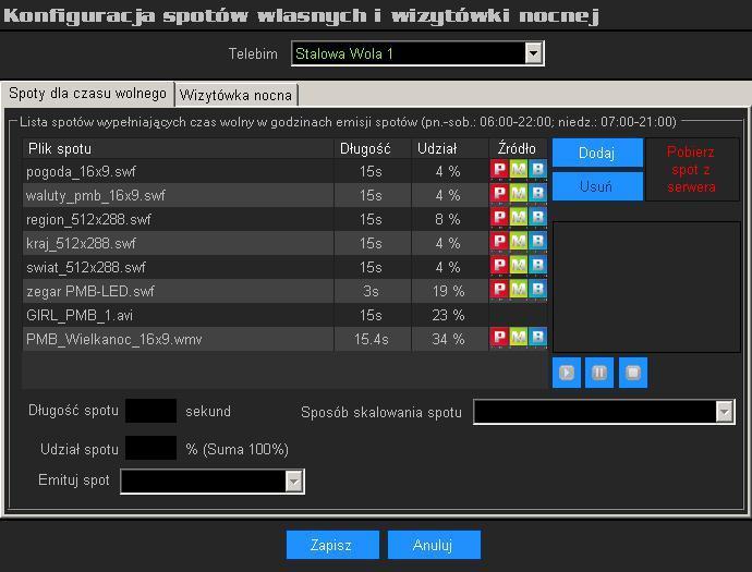 Na powyższym zdjęciu widzimy przykładową konfigurację systemu spotów własnych.