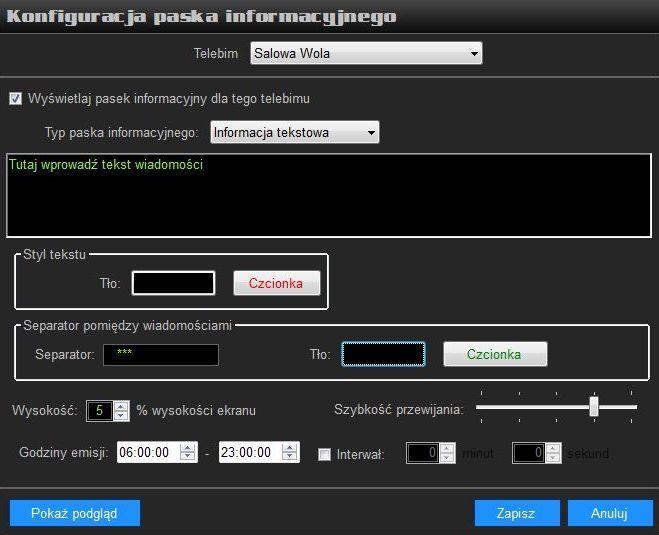 8.2. Informacja tekstowa Pozwala wyświetlać zdefiniowaną wcześniej informację.