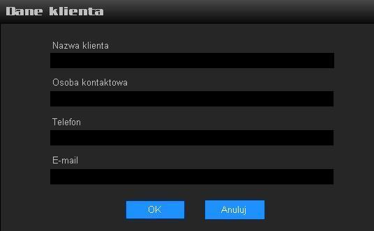 W celu dodania nowego klienta do bazy danych używamy przycisku Nowy Klient znajdującego się poniżej listy klientów bądź po wybraniu