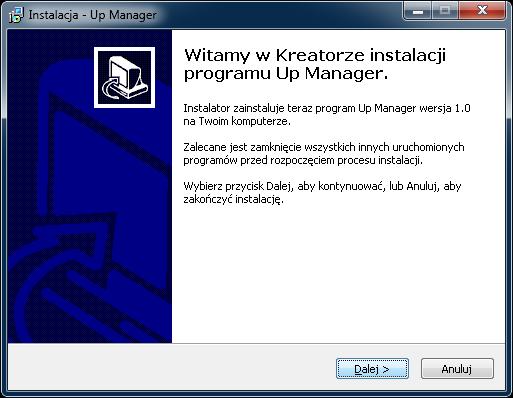 W oknie Witamy w kreatorze instalacji programu UP-LED Manager