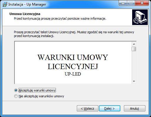 W oknie Umowa Licencyjna należy zapoznać się z warunkami umowy i