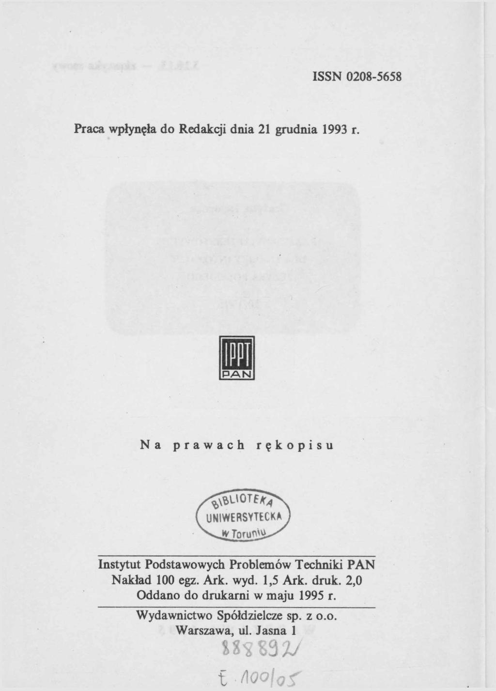 ISSN 0208-5658 Praca wpłynęła do Redakcji dnia 21 grudnia 1993 r.