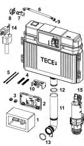 Spłuczki podtynkowe - części zamienne TECE-Spłuczki podtynkowe do WC 9820103 - Spłuczka podtynkowa do WC 1120 mm, części 1 9820027 Szablon styropianowy kpl 10,40 2 9820017 Płytka maskująca z