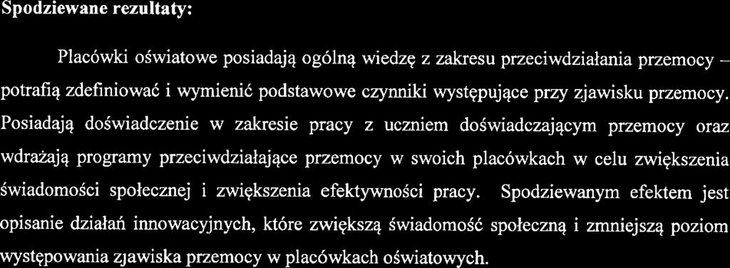 adani objęło analizę dfiniowania zjawiska przmocy w zakrsi zdobytj widzy i doświadcznia pracy z uczniami placówk oświatowych, idntyfikację zjawiska przmocy w środowisku szkolnym, mocn i słab strony