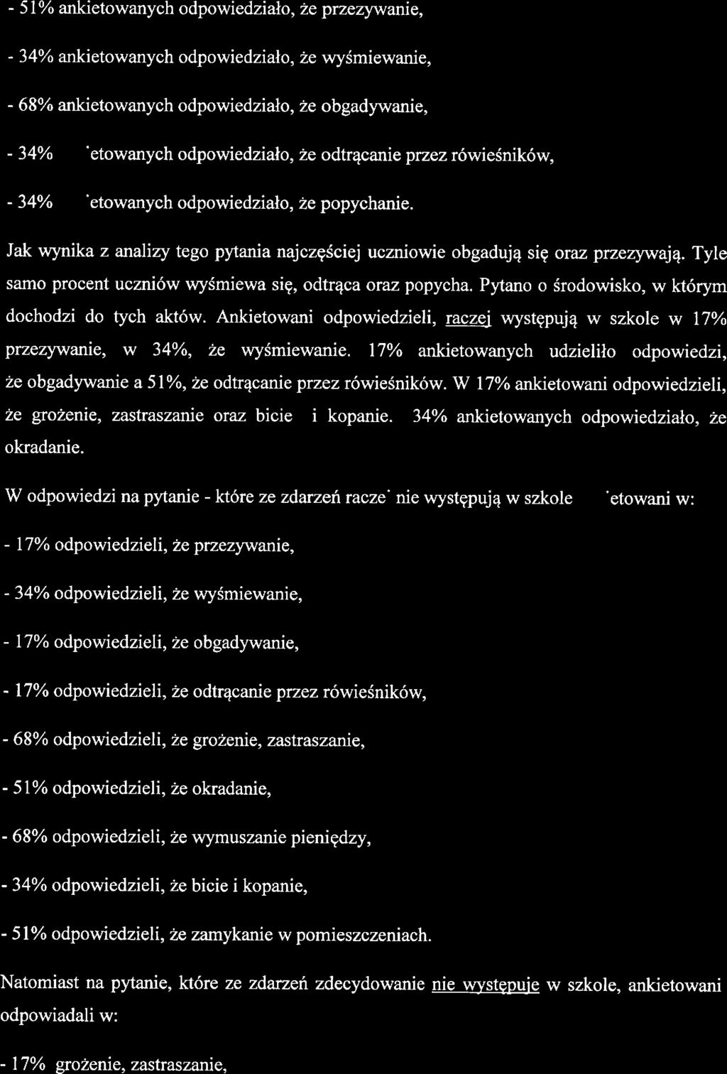 - 5 1% ankitowanych odpowidziało, ż przzywani, - 34% ankitowanych odpowidziało, ż wyśmiwani, - 68%- ankitowanych odpowidziało, ż obgadywani, - 34% ankitowanych odpowidziało, ż odtrącani przz