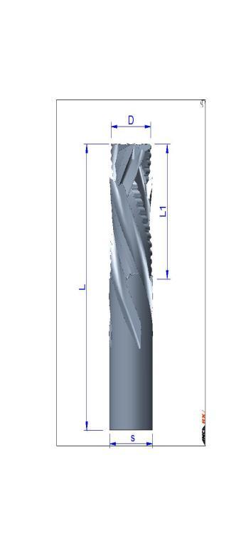 Z 3+3 Typ V803 HP nesting Frezy spiralne układem ostrzy Z=3+3. o maszyn numerycznych CNC. o obróbki drewna i tworzyw sztucznych. Posuw 8-25 m/ min przy obrotach 18 000-24 000 RPM.