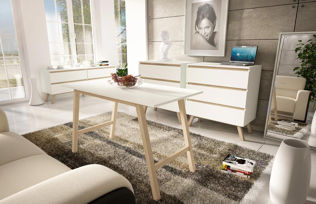NEA Kod producenta: 110331 Wymiary: 1582x430x675 mm Materiał: płyta laminowana łączona z drewnem bukowym Komoda NEA to połączenie