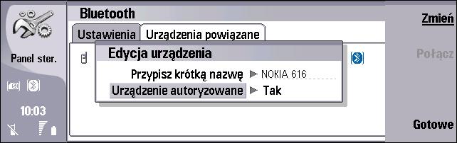 Pobieranie kontaktów Nastêpnie w urz±dzeniu Nokia 9300i zostanie wy wietlony monit o zaakceptowanie po³±czenia Bluetooth z zestawem samochodowym Nokia 616.