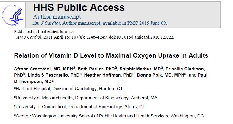 Ardestani et all., (2011) wykazał dodatnią korelację pomiędzy 25(OH)D 3 a VO 2 max u zdrowych osób niezależnie od wieku, płci i BMI.