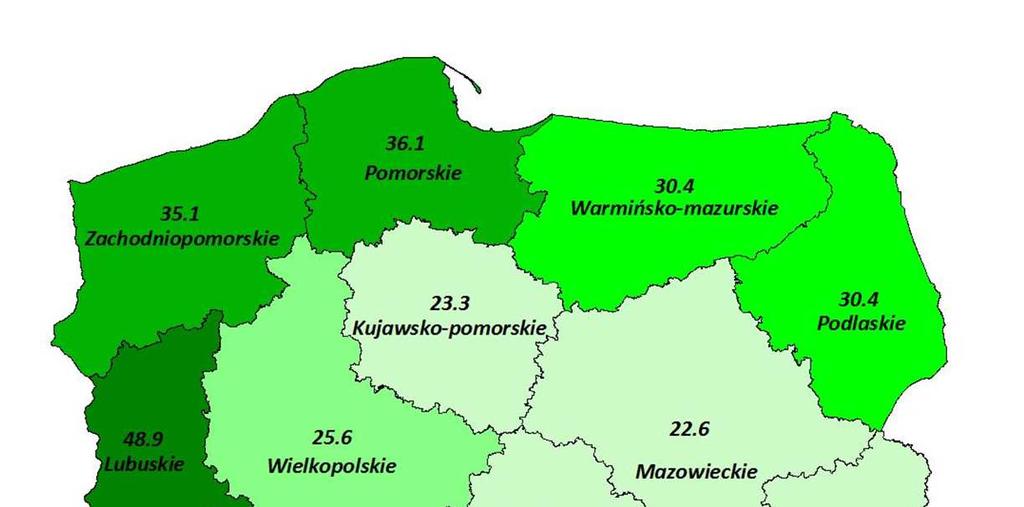 Wyniki WISL Ogólne dane liczbowe dotyczące lasów: Cecha Wartość