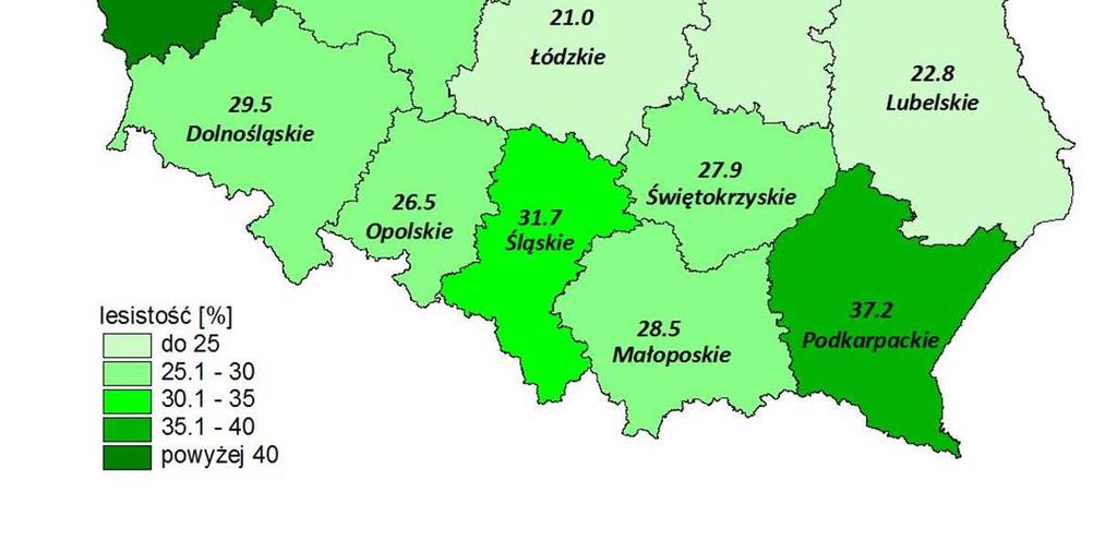 ha Lesistość 29,1% Wielkość zasobów 2,3 mld m 3 Średni wiek 56 lat