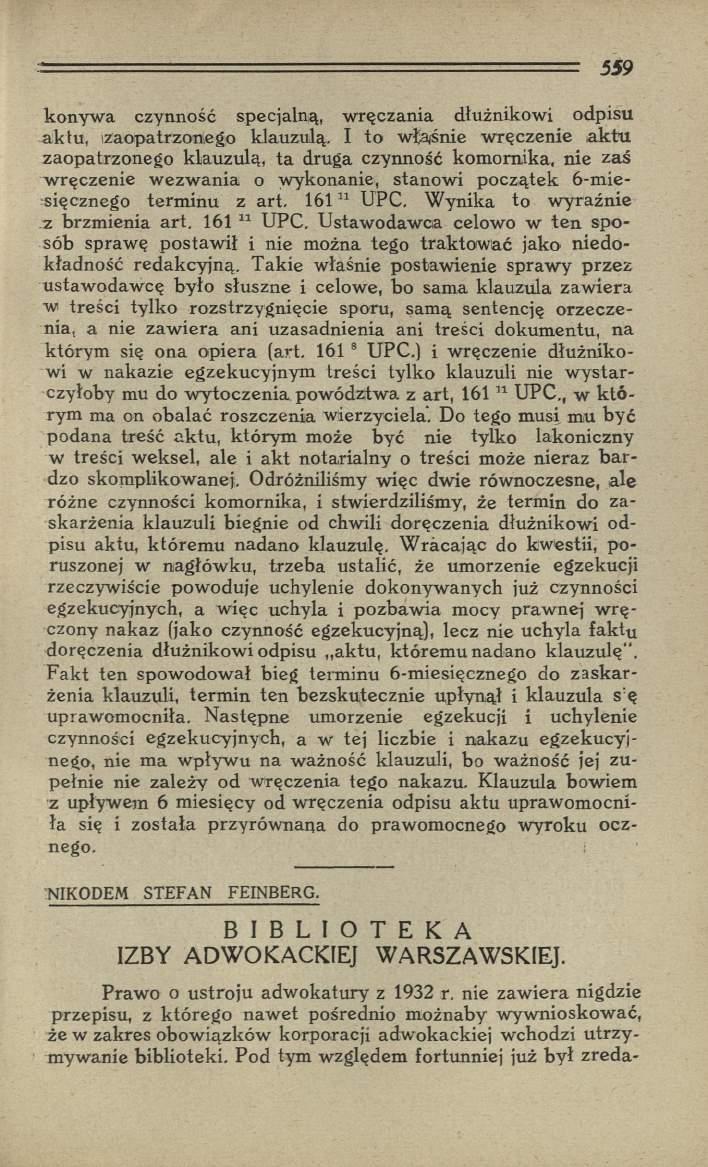 konyw a czynność specjalną, w ręczania dłużnikowi odpisu aktu, zaopatrzonego klauzulą.