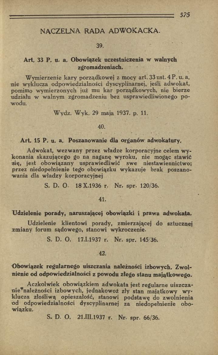 NACZELNA RADA ADWOKACKA. 39. Art. 33 P. u. a.