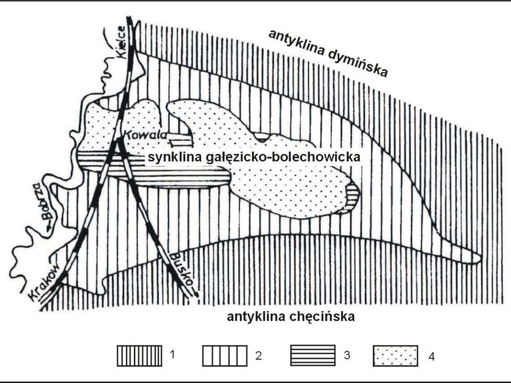 Szkic geologiczny okolic Kowali wg J.