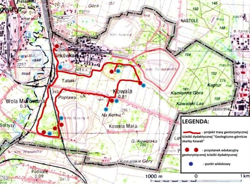 Lokalizacja obiektów geologiczno-górniczych w rejonie Kowali (Pabian