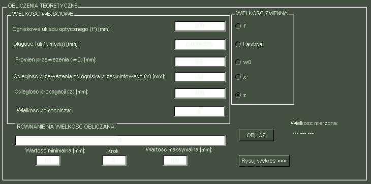 Instrukcja obsługi programu pomocniczego do obliczania parametrów wiązki gusowskiej Rys. 1. Zrzut ekranu programu.