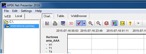 Strona 2 z 11 1. Zakładka [WEB]. W zakładce [WEB] używając rozwijanej listy można wybrać monitorowany obiekt. Listę monitorowanych obiektów można zmienić w menu [Settings/Settings] programu.