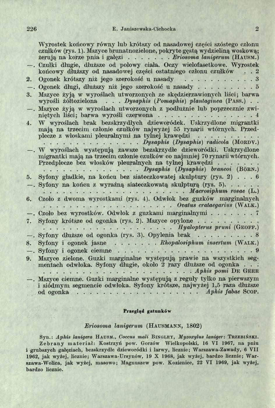 2 2 6 E. Janiszewska-Cichocka 2 W yrostek końcowy rów ny lub krótszy od nasadowej części szóstego członu czułków (rys. L).