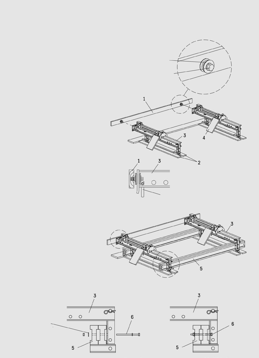 Montaż Podstawowa platforma robocza Do montażu platform roboczych pomocne jest wykonanie dwóch szablonów. Szablonu z deski oraz nakręconych na nich rolek ze śrubą pasowaną (1).