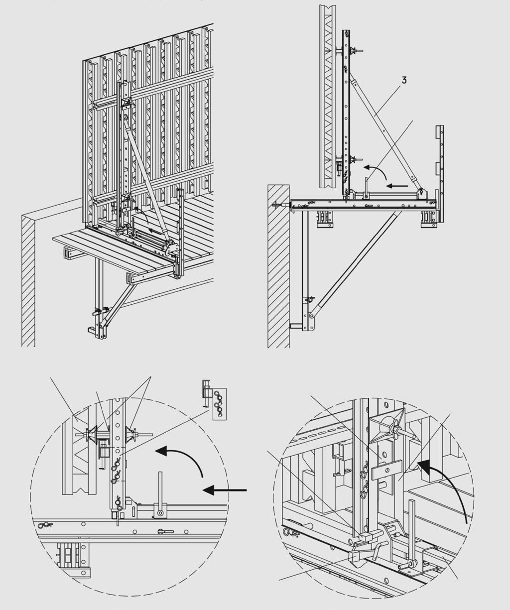 Montaż KONSOLE WISZĄCE CS 240L Montaż elementu mocującego szalunek w pionie przy wykorzystaniu szalunku dźwigarkowego W przypadku wykorzystania deskowania dźwigarkowego należy zamontować element