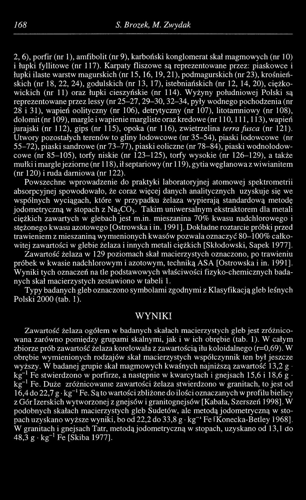 (nr 12, 14, 20), ciężkowickich (nr 11) oraz łupki cieszyńskie (nr 114).