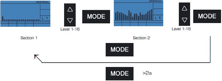 5.4.6 INDIVIDUAL-Tryb 1) INDIVIDUAL- wybór MODE sprawdź 2) wybór wartości Wybrane dane będą
