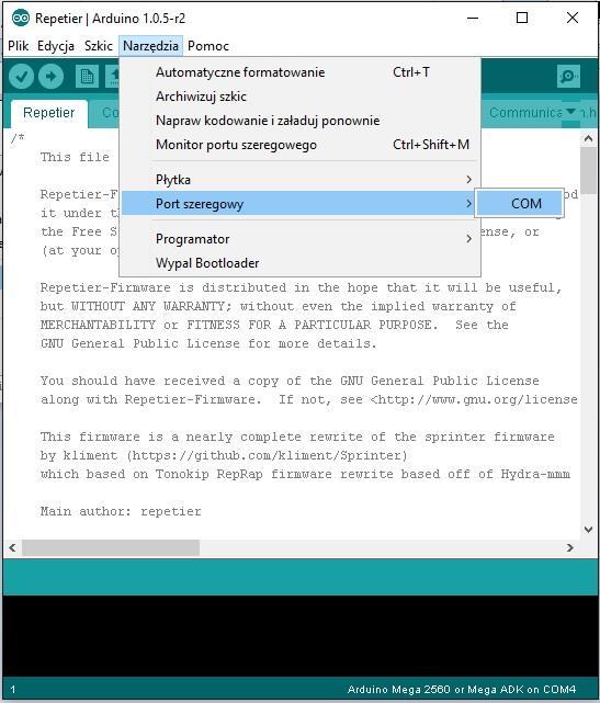 Narzędzia Płytka Arduino Mega 2560 or Mega ADK (Rys. 10.2). Rys. 10.2 7.