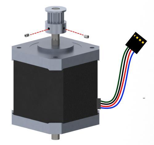 wkręcone już śruby M2x4 na kole zębatym za pomocą klucza imbusowego 1.5 mm.