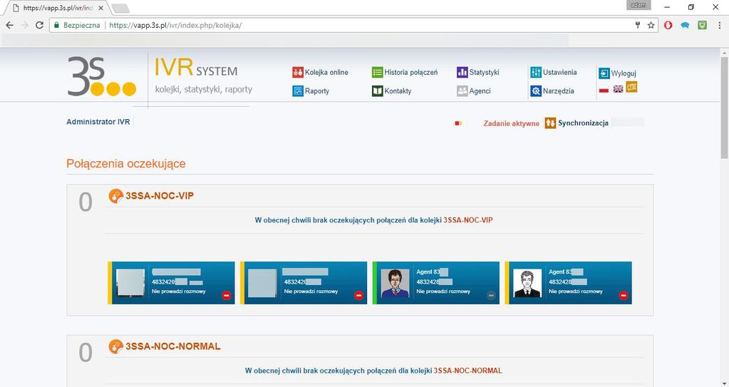 3. KOLEJKA ONLINE Kolejka online pozwala na podgląd aktualnie pracujących agentów i ich statusu.