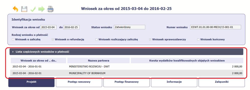 Wnioski częściowe, które nie zostaną uwzględnione w danym wniosku o płatność dla projektu, będą mogły być ujęte w