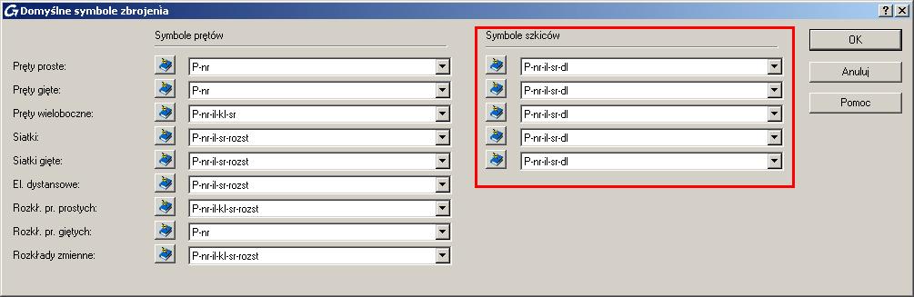 Opisy 7: Nowe opcje domyślnych symboli dla szkiców zbrojenia Dodano nowe, domyślne ustawienia odpowiedzialne