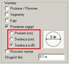 Opisy 20: Prezentacja promienia i długości na szkicu pręta zaokrąglonego Istnieje możliwość jednoczesnego wyświetlenia długości