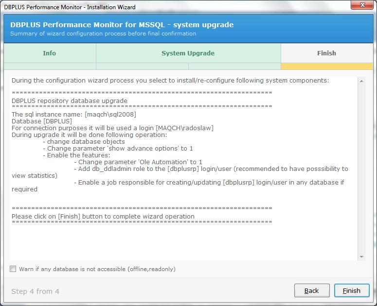 System informuje o operacjach, które wykona na instancji zawierającej