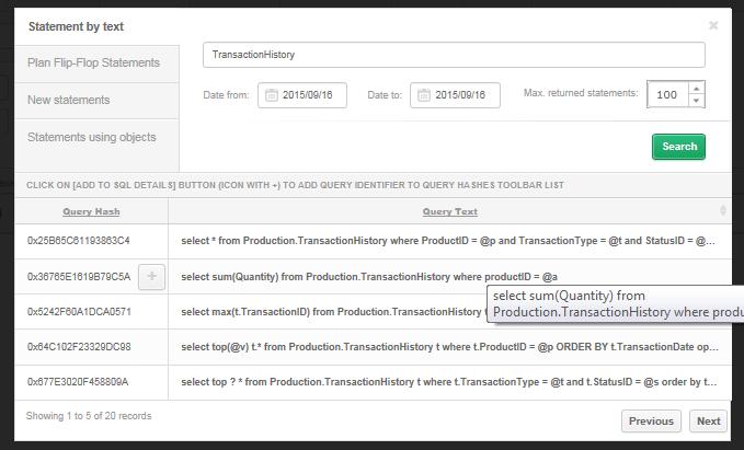 wówczas klikamy w przycisk Find SQL w efekcie pokazuje nam się okno wyszukiwania zapytań.