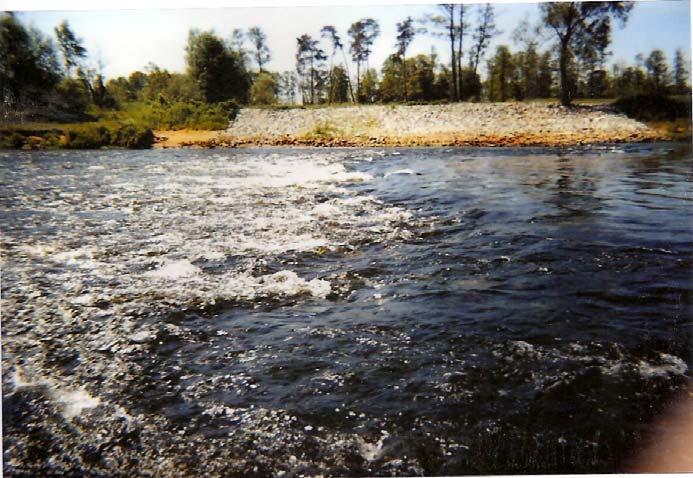 6 Przedwojski B., Wierzbicki M., 2007. Skutki działania progów stabilizujących w korycie Warty poniżej zbiornika Próg nr 3 w km 480+900 Na fotografii 1 pokazano stan progu nr 3 obserwowany w dniu 12.