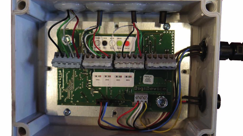 Przyłącza w module wagowym (system DigiDevice/DigiStar) A B C D E 1 2 3 4 1 Kanał 1 - ogniwo wagowe dyszla pociągowego - DigiStar 2 Kanał 2 - ogniwo wagowe osi prawej - DigiDevice 3 Kanał 3 - ogniwo