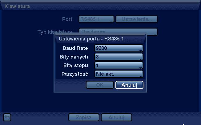 niepowtarzalny w ramach jednego systemu adres. Klawiatura wysyła komendy z prędkością 9600BPS w formacie: 8 bitów danych / 1 bit stopu / brak sprawdzania parzystości.
